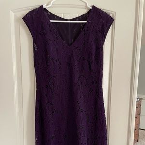 Eggplant V-neck Lace Dress with Eyelash Hemline